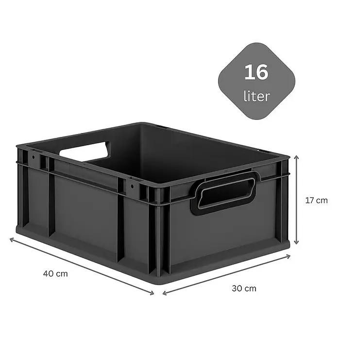 Proregal Euroboxen-Set 10x Eurobox NextGen Color - Kunststoff, Schwarz, Schwarz, 10 Stk. - Graue 16-Liter-Kunststoffbox mit Griffen und den Maßen 40 x 30 x 17 cm, ideal für Lagerung und Organisation.