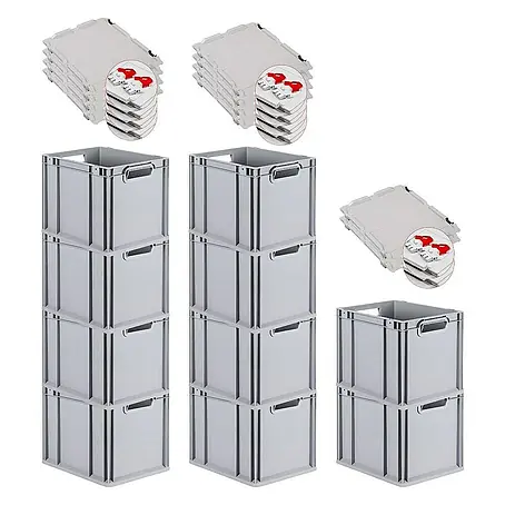 Proregal  Euroboxen-Set 10x Eurobox NextGen Grip mit Scharnierdeckel und roten Verschlüssen
