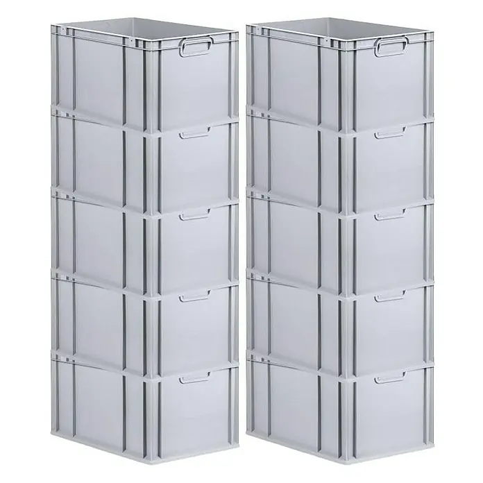 Proregal Euroboxen-Set 10x Eurobox NextGen Economy mit Scharnierdeckel und schwarzen Verschlüssen - L x B x H: 60 x 40 x 32 cm, Kunststoff, Grau, 10 Stk. - Stapel aus grauen Kunststoffboxen, ideal für Lagerung und Organisation. Die robusten Boxen sind vielseitig einsetzbar.