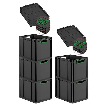 Proregal  Euroboxen-Set 5x Eurobox NextGen Color mit Auflagedeckel und Schiebeschnappverschlüsse
