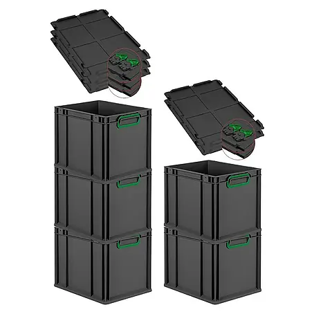 Proregal  Euroboxen-Set 5x Eurobox NextGen Color mit Scharnierdeckel und Verschlüssen