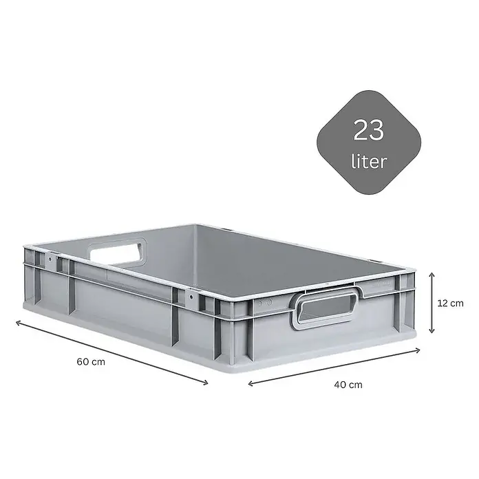 Proregal Euroboxen-Set 5x Eurobox NextGen Grip mit Auflagedeckel inkl. 4 gelben Verschlüssen - L x B x H: 60 x 40 x 12 cm, Kunststoff, Grau, 5 Stk. - Graue Lagerkiste mit den Maßen 60 x 40 x 12 cm und einem Fassungsvermögen von 23 Litern für vielfältige Lagerzwecke.