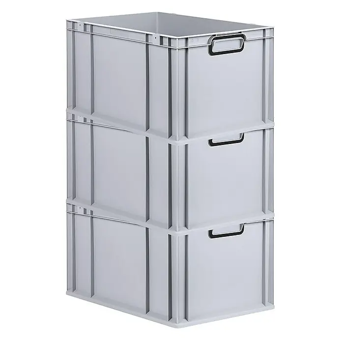 Proregal Euroboxen-Set 3x Eurobox NextGen Color - L x B x H: 60 x 40 x 32 cm, Kunststoff, Grau, Schwarz, 3 Stk. - Drei graue, stapelbare Eurobehälter aus Kunststoff mit Griffen, ideal für Lagerung und Transport.