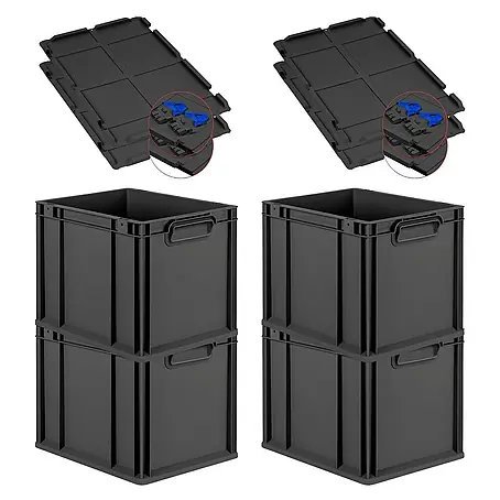 Proregal  Euroboxen-Set 4x Eurobox NextGen Grip mit Scharnierdeckel und blauen Verschlüssen