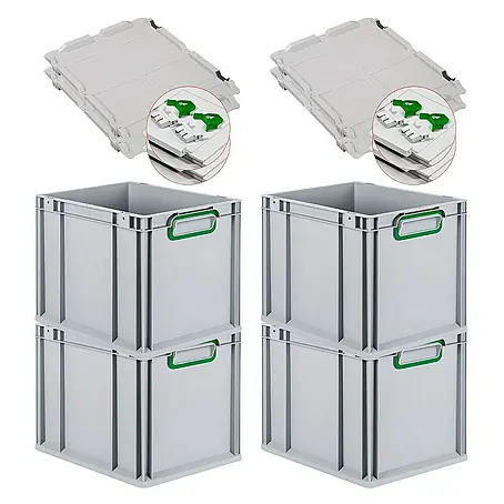 Proregal  Euroboxen-Set 4x Eurobox NextGen Color mit Scharnierdeckel und Verschlüssen