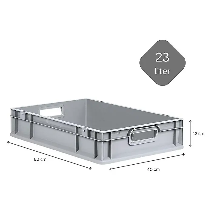 Proregal Euroboxen-Set 8x Eurobox NextGen Economy mit Auflagedeckel und 4x Verschlüsse Schwarz - Kunststoff, Grau, 8 Stk. - Graue Eurobox mit den Maßen 60x40x12 cm und einem Fassungsvermögen von 23 Litern. Robuste Lagerlösung für verschiedene Anwendungen.
