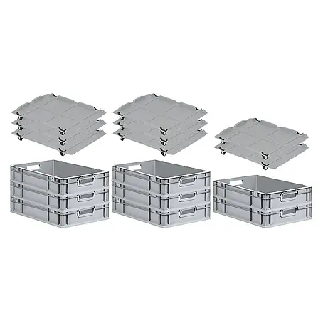 Proregal  Euroboxen-Set 8x Eurobox NextGen Economy mit Auflagedeckel und 4x Verschlüsse Schwarz