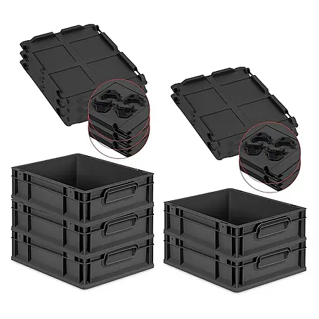 Proregal  Euroboxen-Set 5x Eurobox NextGen Grip mit Auflagedeckel inkl. 4 schwarzen Verschlüssen