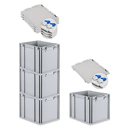 Proregal  Euroboxen-Set 4x Eurobox NextGen Grip mit Scharnierdeckel und blauen Verschlüssen