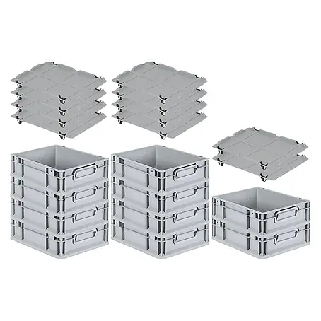 Proregal  Euroboxen-Set 10x Eurobox NextGen Economy mit Auflagedeckel und 4x Verschlüsse Schwarz