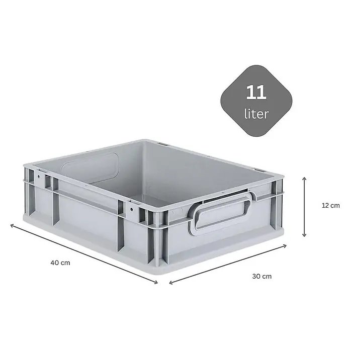 Proregal Euroboxen-Set 10x Eurobox NextGen Economy mit Auflagedeckel und 4x Verschlüsse Schwarz - Kunststoff, Grau, 10 Stk. - Graue 11-Liter-Kunststoffbox mit den Maßen 40 cm x 30 cm x 12 cm, ideal für Lagerung und Organisation.