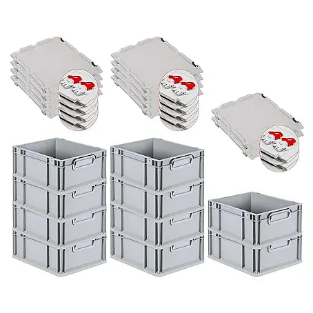 Proregal  Euroboxen-Set 10x Eurobox NextGen Economy mit Scharnierdeckel und roten Verschlüssen