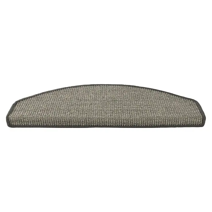 Stufenmatte Premium - 65 x 23,5 cm, 100 % Sisal, Grau - Ein grauer Treppenläufer in Halbmondform mit einer dunklen Umrandung. Er bietet Trittsicherheit und schützt die Treppe vor Abnutzung.