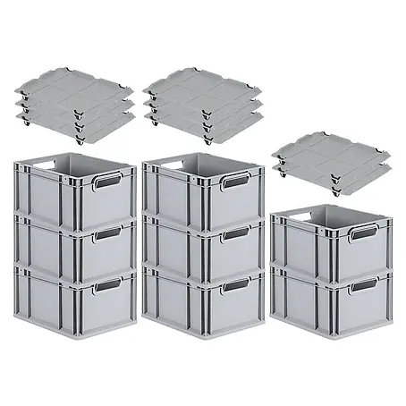 Proregal  Euroboxen-Set 8x Eurobox NextGen Economy mit Auflagedeckel und 4x Verschlüsse Schwarz