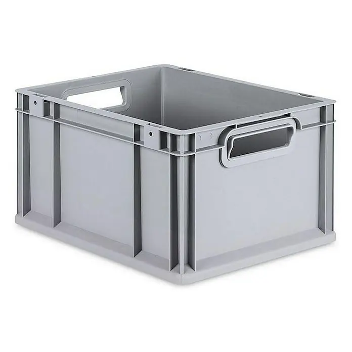 Proregal Euroboxen-Set 8x Eurobox NextGen Economy mit Auflagedeckel und 4x Verschlüsse Schwarz - Kunststoff, Grau, 8 Stk. - Graue Kunststoffbox mit Griffen und verstärkten Seiten, ideal für Lagerung und Transport. Stabil und langlebig.