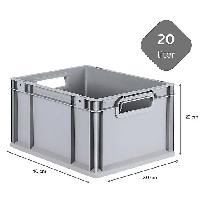 Proregal Euroboxen-Set 8x Eurobox NextGen Economy mit Auflagedeckel und 4x Verschlüsse Schwarz - Kunststoff, Grau, 8 Stk. - Graue Kunststoffbox mit den Maßen 40x30x22 cm und einem Fassungsvermögen von 20 Litern, ideal für Lagerung und Transport.