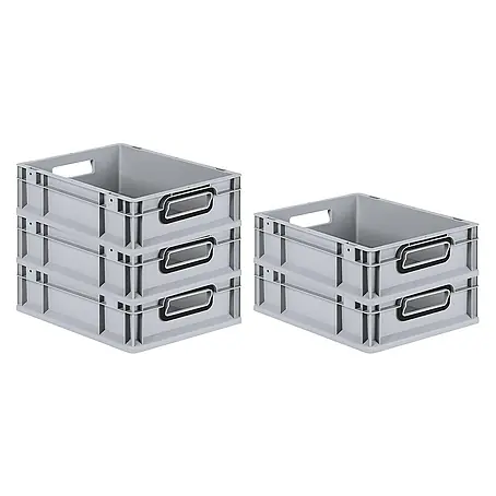SparSet 5x Eurobox NextGen Color | HxBxT 12x30x40cm | 11 Liter | Griffe schwarz offen | Glatter Boden | Grau | Eurobehälter, Transportbox, Transportbehälter, Stapelbehälter