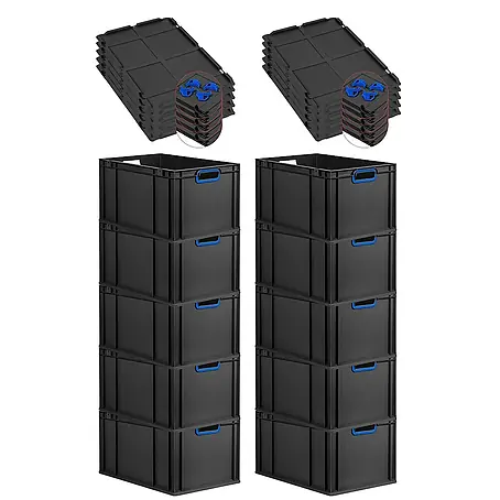 Proregal  Euroboxen-Set 10x Eurobox NextGen Color mit Auflagedeckel und Schiebeschnappverschlüsse