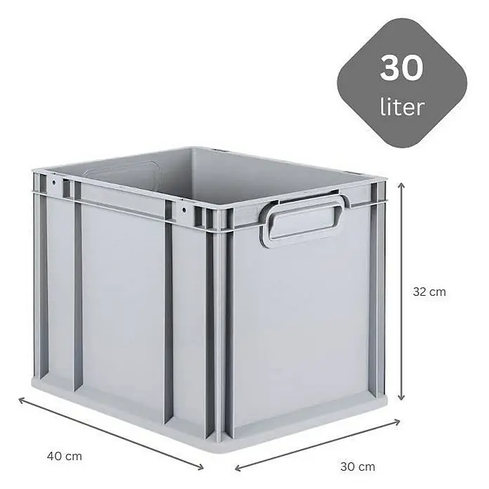 Proregal Euroboxen-Set 5x Eurobox NextGen Grip mit Scharnierdeckel und schwarzen Verschlüssen - Kunststoff, Grau, 5 Stk. - Graue 30-Liter-Kunststoffbox mit den Maßen 40 x 30 x 32 cm, ideal für Lagerung und Transport.