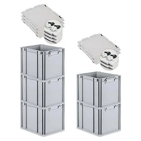 Proregal  Euroboxen-Set 5x Eurobox NextGen Grip mit Scharnierdeckel und schwarzen Verschlüssen
