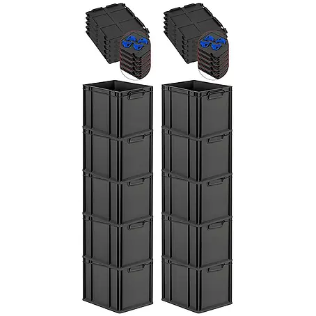 Proregal  Euroboxen-Set 10x Eurobox NextGen Grip mit Auflagedeckel inkl. 4 blauen Verschlüssen