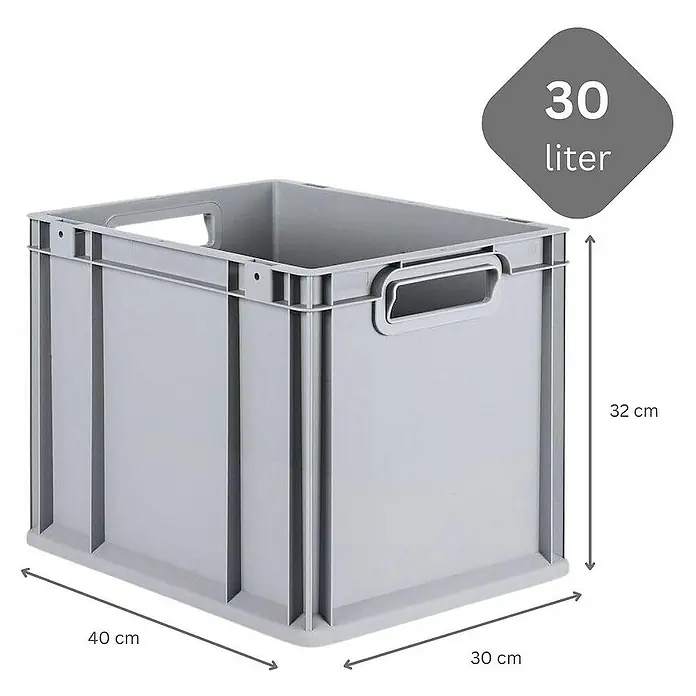 Proregal Euroboxen-Set 10x Eurobox NextGen Economy mit Auflagedeckel und 4x Verschlüsse Grün - Kunststoff, Grau, 10 Stk. - Graue Kunststoffbox mit den Maßen 40x30x32 cm und einem Fassungsvermögen von 30 Litern für Lagerung und Organisation.