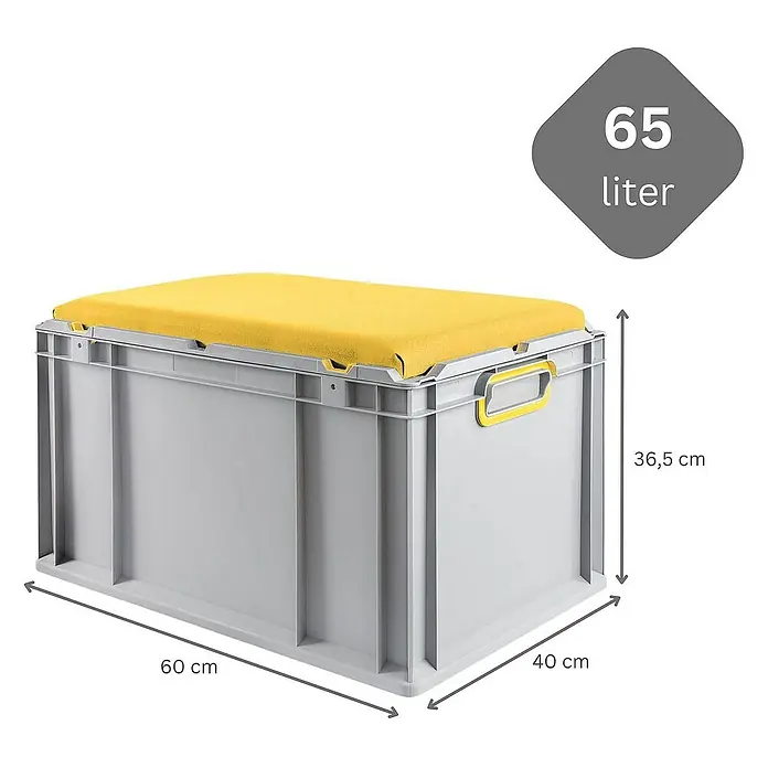 Proregal Euroboxen-Set 2x Eurobox NextGen Seat Box Gelb - L x B x H: 60 x 40 x 36,5 cm, Kunststoff, Grau, Gelb, 2 Stk. - Graue Aufbewahrungsbox mit gelbem Kissen, ideal für die Organisation.