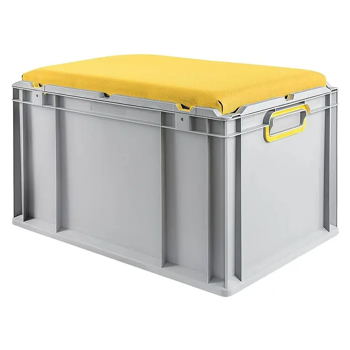 Proregal Euroboxen-Set 2x Eurobox NextGen Seat Box Gelb - L x B x H: 60 x 40 x 36,5 cm, Kunststoff, Grau, Gelb, 2 Stk. - Graue Aufbewahrungsbox mit gelbem gepolstertem Deckel, ideal für die Organisation und als Sitzgelegenheit. Vielseitig und praktisch.