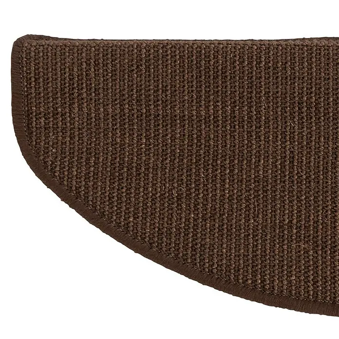 Stufenmatte Premium - 65 x 23,5 cm, 100 % Sisal, Dunkelbraun - Braune, halbmondförmige Teppichstufe mit schmaler, dunkler Umrandung. Das Textil ist robust und bietet Trittsicherheit auf Treppen.