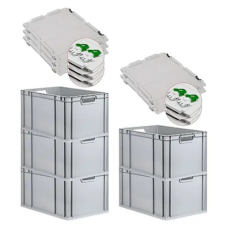 Proregal  Euroboxen-Set 5x Eurobox NextGen Grip mit Scharnierdeckel und grünen Verschlüssen