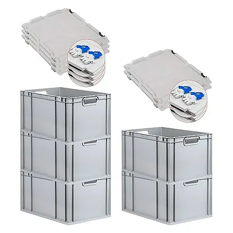 Proregal  Euroboxen-Set 5x Eurobox NextGen Grip mit Scharnierdeckel und blauen Verschlüssen