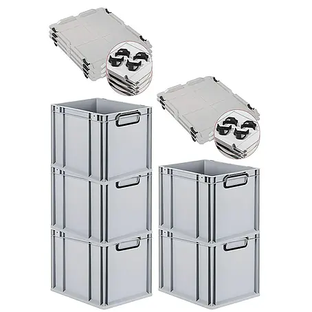 Proregal  Euroboxen-Set 5x Eurobox NextGen Color mit Auflagedeckel und Schiebeschnappverschlüsse