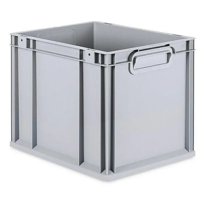 Proregal Euroboxen-Set 4x Eurobox NextGen Economy mit Auflagedeckel und 4x Verschlüsse Gelb - Kunststoff, Grau, 4 Stk. - Graue Kunststoffbox mit Griffen und verstärkten Seitenwänden zur Aufbewahrung und zum Transport von Gegenständen.