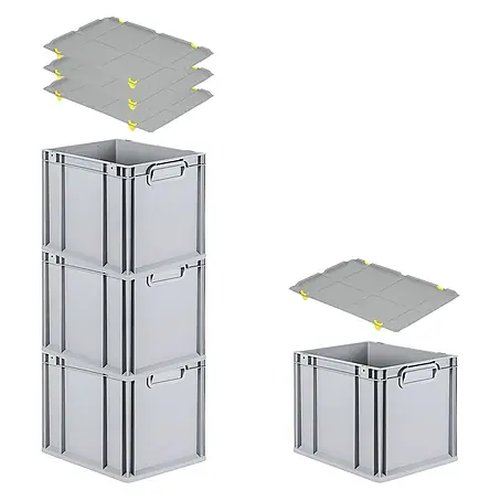 Proregal  Euroboxen-Set 4x Eurobox NextGen Economy mit Auflagedeckel und 4x Verschlüsse Gelb