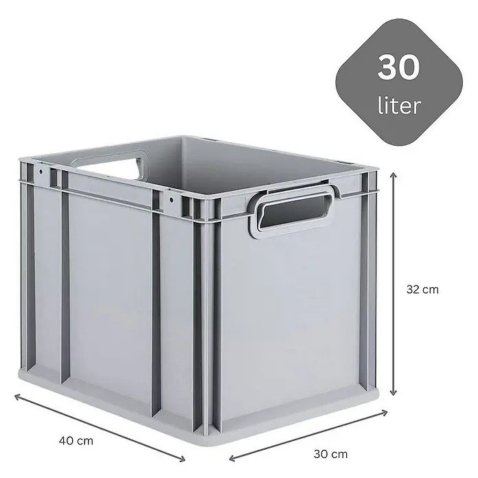 Proregal Euroboxen-Set 5x Eurobox NextGen Grip mit Auflagedeckel inkl. 4 blauen Verschlüssen - Kunststoff, Grau, 5 Stk. - Graue 30-Liter-Kunststoffbox mit Griffen, ideal für Lagerung und Organisation.