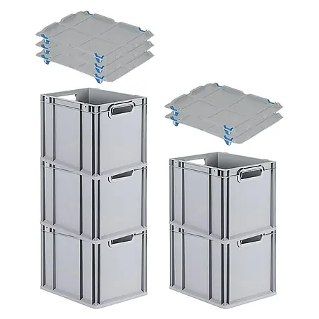 Proregal  Euroboxen-Set 5x Eurobox NextGen Grip mit Auflagedeckel inkl. 4 blauen Verschlüssen