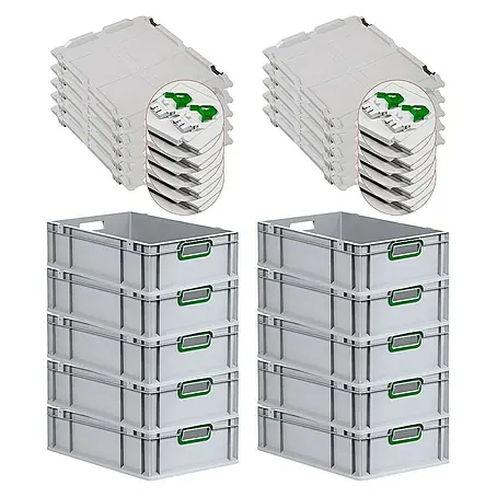 Proregal  Euroboxen-Set 10x Eurobox NextGen Color mit Scharnierdeckel und Verschlüssen