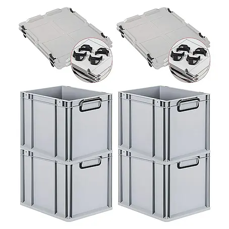 Proregal  Euroboxen-Set 4x Eurobox NextGen Color mit Auflagedeckel und Schiebeschnappverschlüsse
