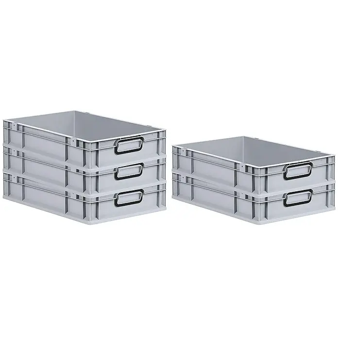 Proregal Euroboxen-Set 5x Eurobox NextGen Color - L x B x H: 60 x 40 x 12 cm, Kunststoff, Grau, Schwarz, 5 Stk. - Graue Kunststoffbehälter im Stapel, die vielseitige Aufbewahrungslösung für diverse Artikel bieten. Praktisch und robust.