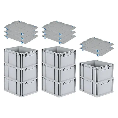Proregal  Euroboxen-Set 8x Eurobox NextGen Grip mit Auflagedeckel inkl. 4 blauen Verschlüssen