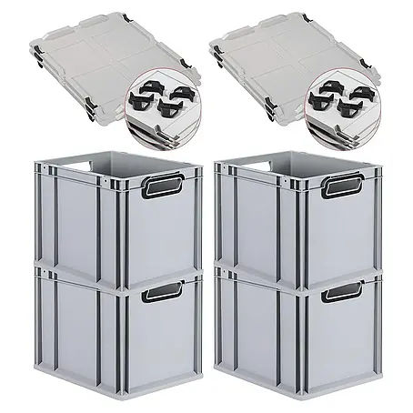 Proregal  Euroboxen-Set 4x Eurobox NextGen Color mit Auflagedeckel und Schiebeschnappverschlüsse