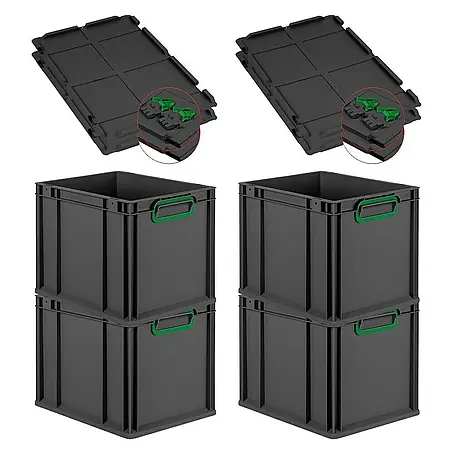 Proregal  Euroboxen-Set 4x Eurobox NextGen Color mit Scharnierdeckel und Verschlüssen