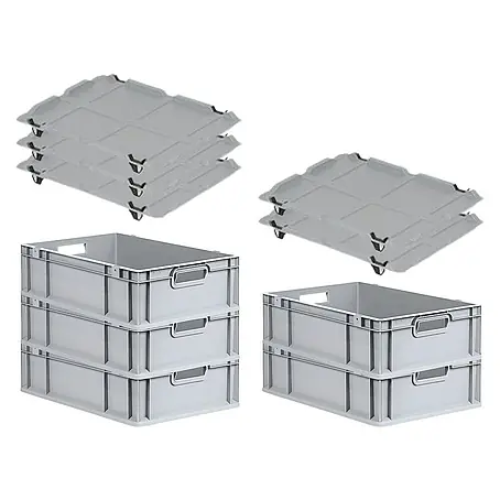Proregal  Euroboxen-Set 5x Eurobox NextGen Economy mit Auflagedeckel und 4x Verschlüsse Schwarz