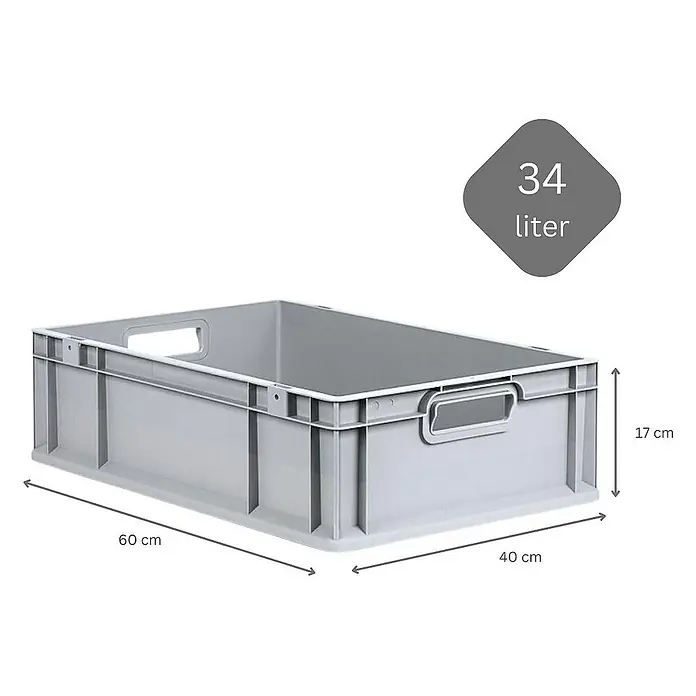 Proregal Euroboxen-Set 5x Eurobox NextGen Economy mit Auflagedeckel und 4x Verschlüsse Schwarz - Kunststoff, Grau, 5 Stk. - Graue 34-Liter-Kunststoffbox mit Griffen und den Maßen 60 x 40 x 17 cm, ideal für Lagerung und Transport.