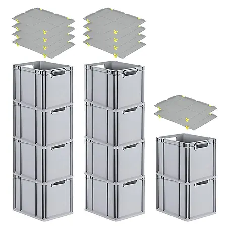 Proregal  Euroboxen-Set 10x Eurobox NextGen Economy mit Auflagedeckel und 4x Verschlüsse Gelb