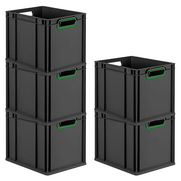 Proregal Euroboxen-Set 10x Eurobox NextGen Color - Kunststoff, Schwarz, Grün, 10 Stk. - Stapelbare, graue Euroboxen mit grünen Griffen. Praktische Aufbewahrungslösung für Lager und Transport mit robustem Design.