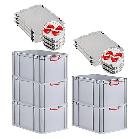 Proregal  Euroboxen-Set 5x Eurobox NextGen Color mit Auflagedeckel und Schiebeschnappverschlüsse