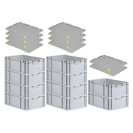 Proregal  Euroboxen-Set 10x Eurobox NextGen Economy mit Auflagedeckel und 4x Verschlüsse Gelb