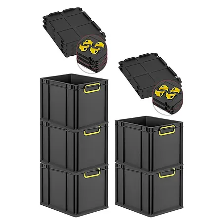 Proregal  Euroboxen-Set 5x Eurobox NextGen Color mit Auflagedeckel und Schiebeschnappverschlüsse