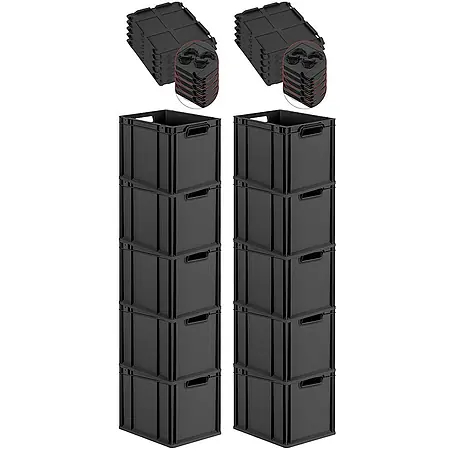 Proregal  Euroboxen-Set 10x Eurobox NextGen Grip mit Scharnierdeckel und schwarzen Verschlüssen